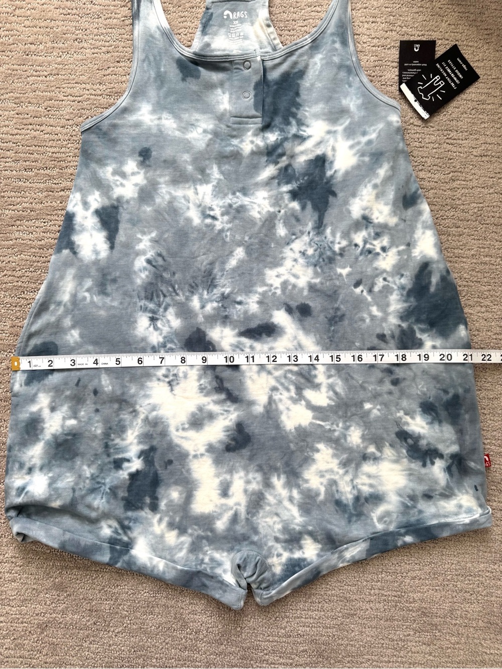 RAGS Adult Shorts Romper in Blue/White Tie Dye Snapless One Piece Women XS NWT - Picture 12 of 16